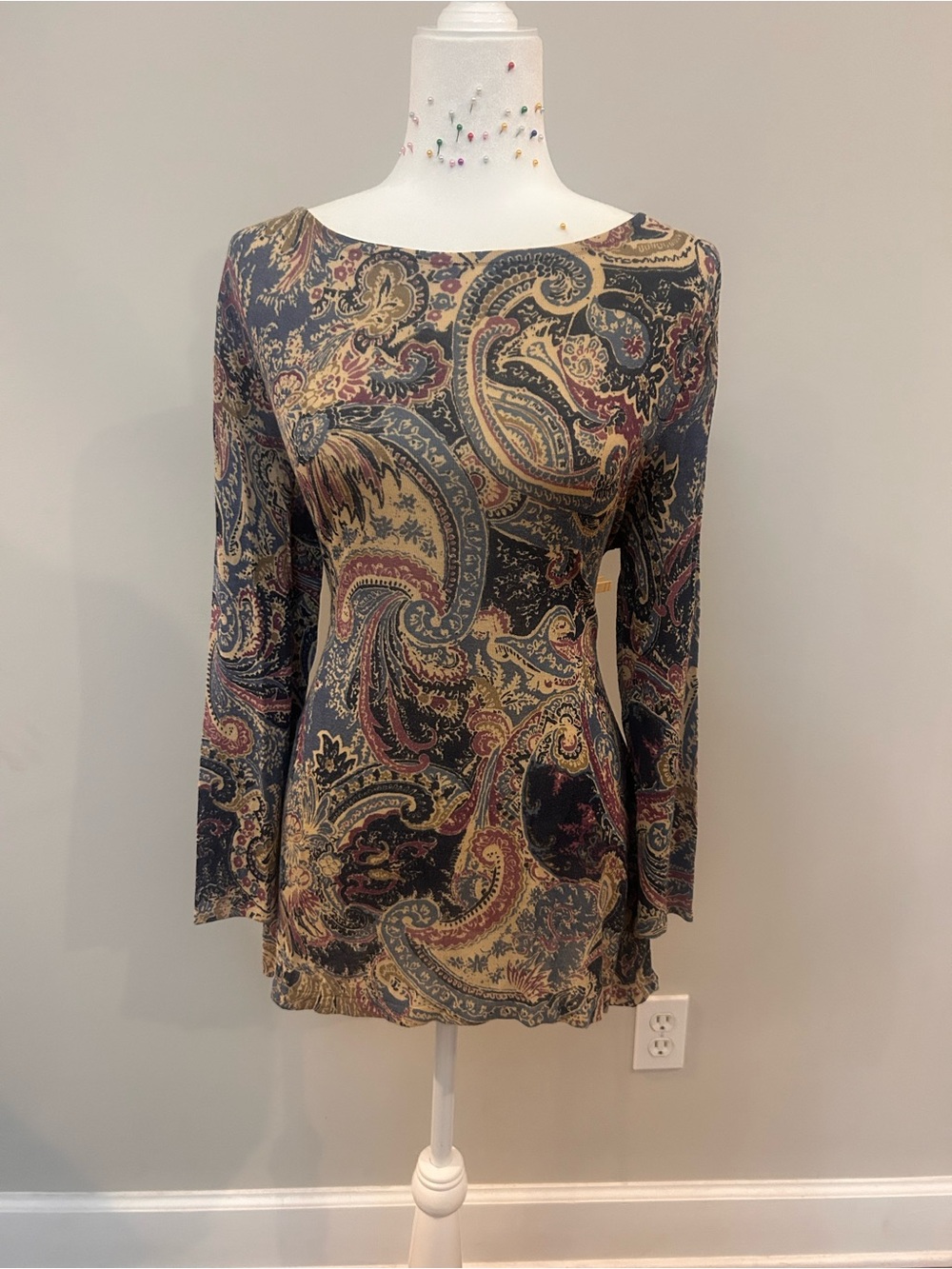 VINTAGE 100% SILK Ralph Lauren Multicolor Paisley Top Size L